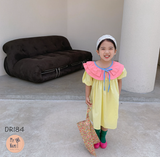  DR184 - Váy cổ bèo hồng, nơ xanh 