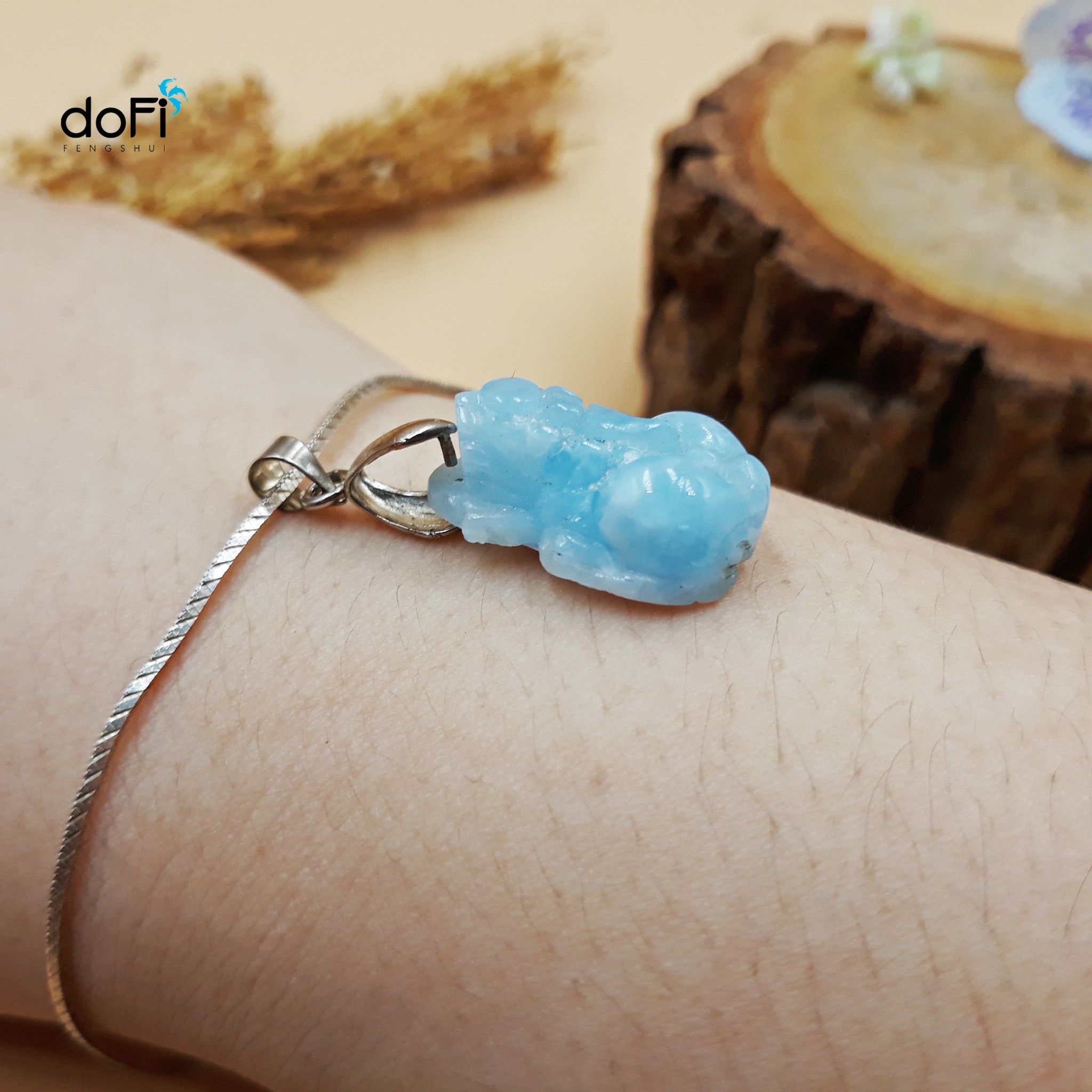  Mặt Dây Chuyền Tỳ Hưu Đá Aquamarine 