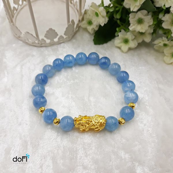  Vòng đá Aquamarine phối Tỳ Hưu Vàng 24k 