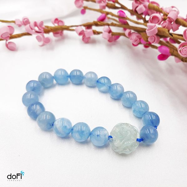  Vòng Tay Hoa Mẫu Đơn Aquamarine Phối Đá Aquamarine 