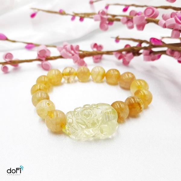  Vòng Đá Citrine Vàng Phối Tỳ Hưu Citrine Vàng 