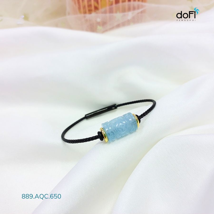  Vòng Lu Thống Aquamarine Chạm Kim Tiền 