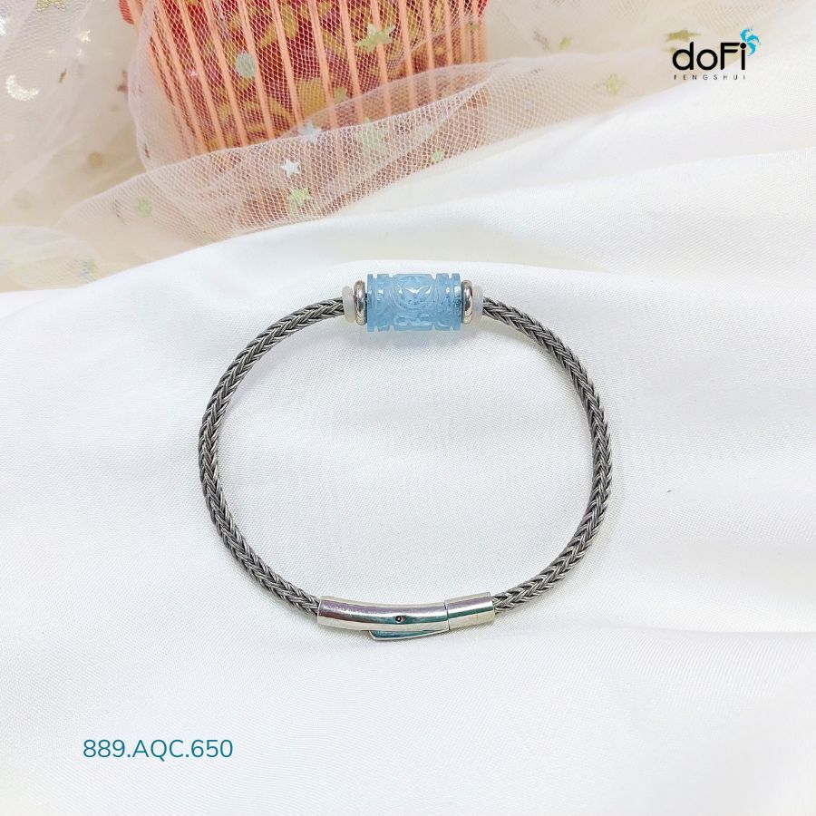  Vòng Lu Thống Aquamarine Chạm Kim Tiền 