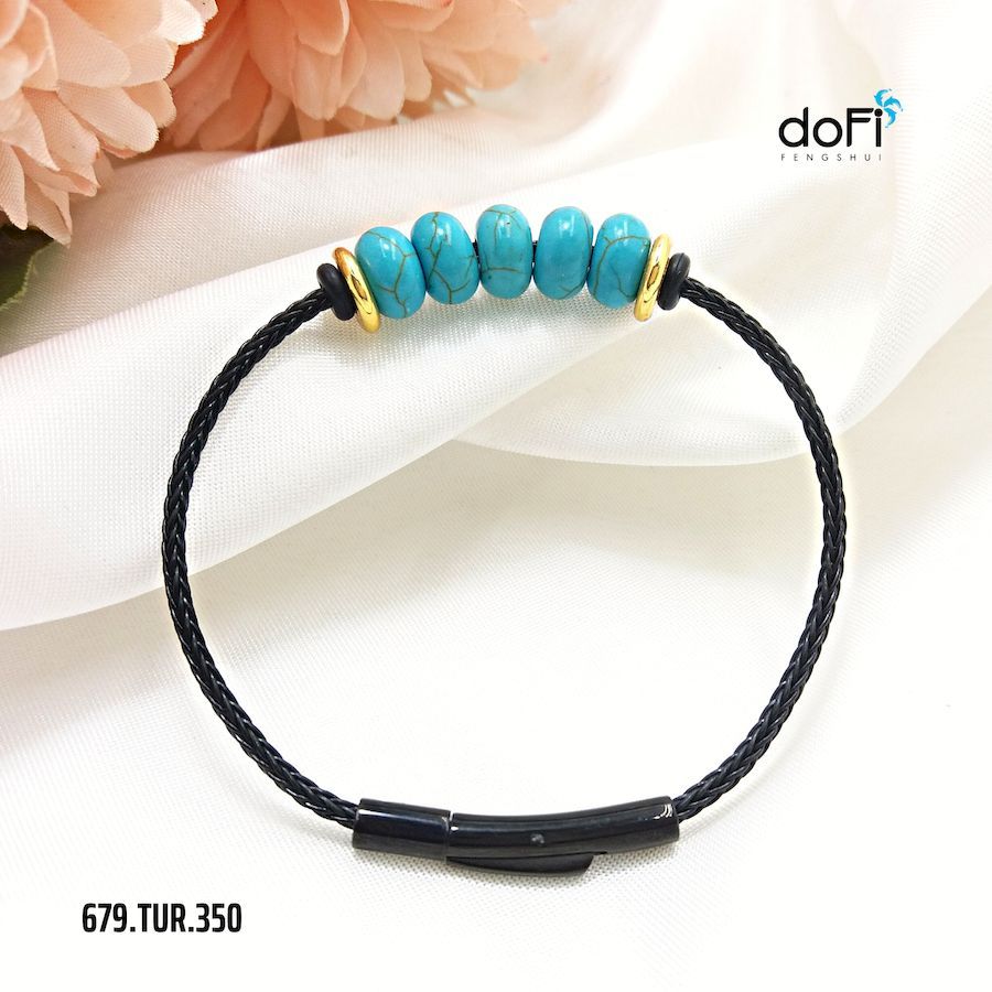  Vòng Tay Đồng Điếu Phúc Lộc - Đá Ngọc Lam (Turquoise) 