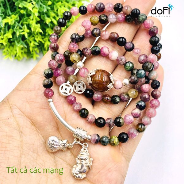  TRÀNG HẠT ĐÁ TOURMALINE PHỐI CHARM TỲ HƯU BẠC 