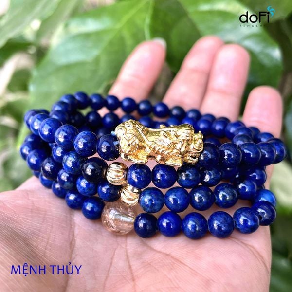  TRÀNG HẠT LAPIS LAZULI + ĐÁ THẠCH ANH TÓC VÀNG PHỐI TỲ HƯU 