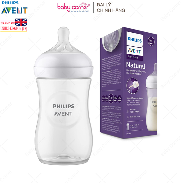  Bình Sữa Mô Phỏng Tự Nhiên (Mẫu Mới) Nhựa PP Philips Avent, 260ML, Cho Bé Từ 1 Tháng Tuổi 