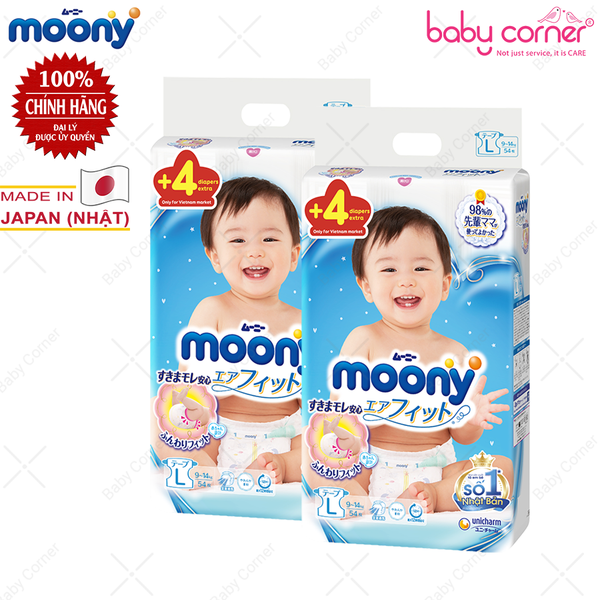  Tã Dán MOONY Size L, 54 / 54+4 miếng, 9-14kg 