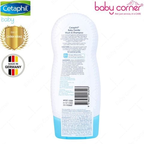  Sữa Tắm Gội Cetaphil Baby Gentle Wash & Shampoo Không Cay Mắt (With Glycerin & Panthenol), 230ml/400ml 
