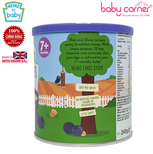  Bột Ăn Dặm (Cháo) HEINZ Việt Quất / Blueberry Porridge 240g, Cho Bé Từ 7 Tháng Tuổi 