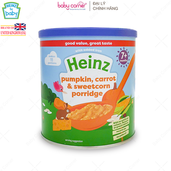  Bột Ăn Dặm (Cháo) HEINZ Ngũ Cốc, Bí Đỏ, Cà Rốt, Bắp Ngọt & Phô Mai 200g, Cho Bé Từ 7 Tháng Tuổi 