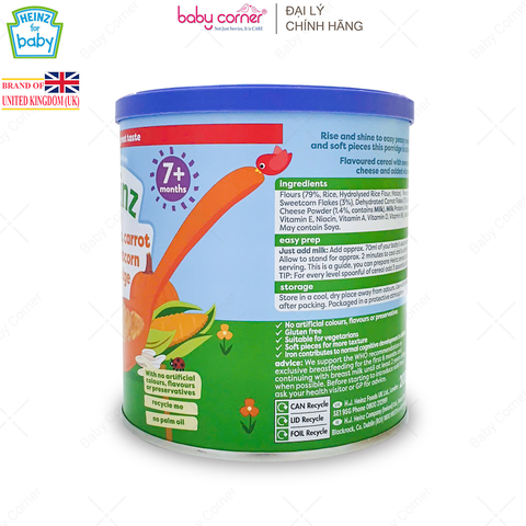  Bột Ăn Dặm (Cháo) HEINZ Ngũ Cốc, Bí Đỏ, Cà Rốt, Bắp Ngọt & Phô Mai 200g, Cho Bé Từ 7 Tháng Tuổi 