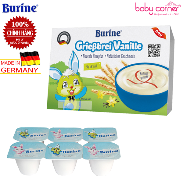  Cháo Sữa BURINE Vị Vanilla (Lốc 6 Hộp), Cho Bé Từ 6 Tháng Tuổi 