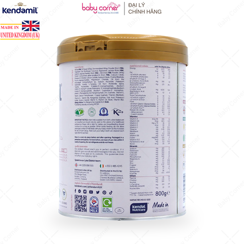  Sữa Bột KENDAMIL Classic Số 1, Bé Từ 0-6 Tháng, 800G 