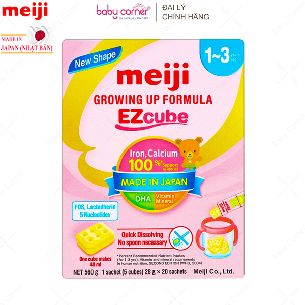  Sữa Bột MEIJI Growing Up Formula EZcube, Thanh 28G/ Hộp 20 Thanh 560G, Cho Bé Từ 1-3 Tuổi 