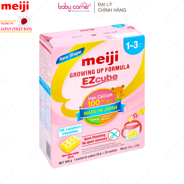  Sữa Bột MEIJI Growing Up Formula EZcube, Thanh 28G/ Hộp 20 Thanh 560G, Cho Bé Từ 1-3 Tuổi 