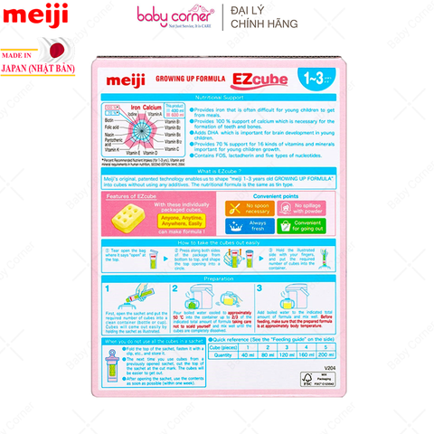  Sữa Bột MEIJI Growing Up Formula EZcube, Thanh 28G/ Hộp 20 Thanh 560G, Cho Bé Từ 1-3 Tuổi 