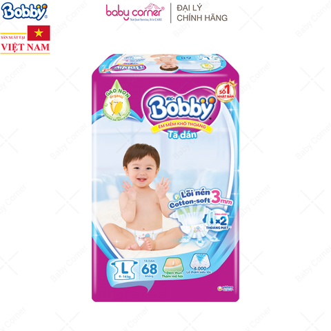  Tã DÁN Bobby Siêu Khô Thoáng L68 - 68 miếng (9-14kg) 