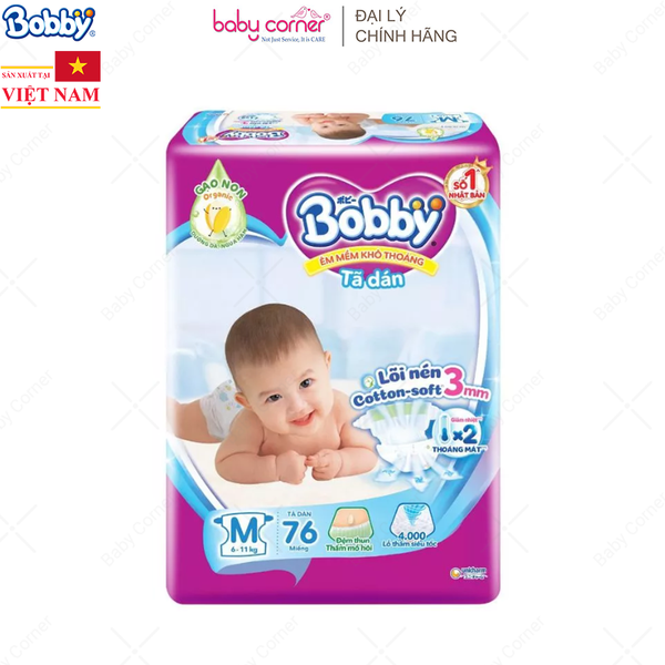  Tã DÁN Bobby Siêu Khô Thoáng M76 - 76 miếng (6-11kg) 