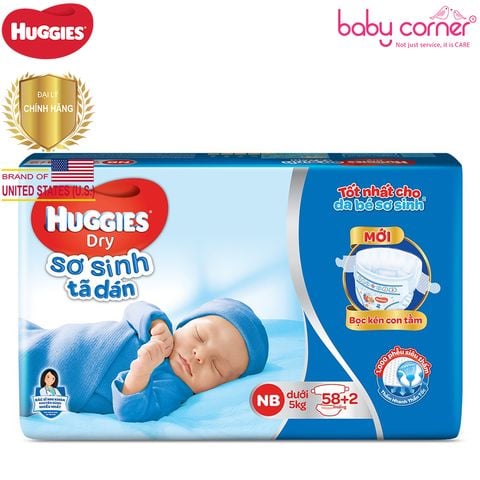  Tã Dán Sơ Sinh Huggies New Born 58 + 2 