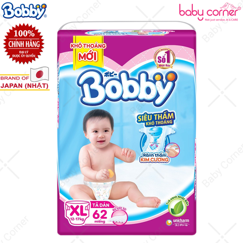  Tã DÁN Bobby Siêu Thấm XL62 - 62 miếng (12-17kg) 