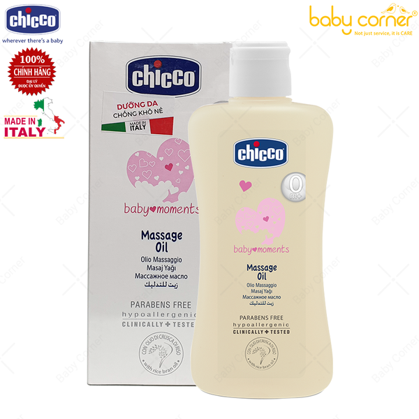 Dầu Mát-xa (Massage) Chicco Baby Moments Chiết Xuất Cám Gạo, Bé từ 0 Tháng, 200ml