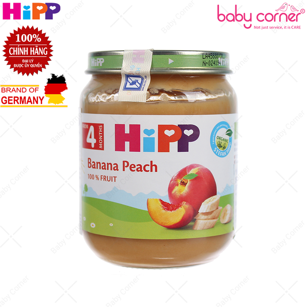  Dinh Dưỡng Đóng Lọ HIPP Organic Chuối Đào (Bé Từ 4 Tháng Tuổi), 125g 