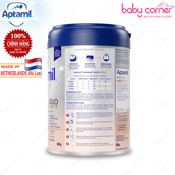 Sữa Bột Aptamil Hà Lan Profutura Duobiotik Số 1, 800g, Cho Bé Từ 0-6 Tháng 