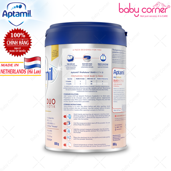  Sữa Bột Aptamil Hà Lan Profutura Duobiotik Số 2, 800g, Cho Bé Từ 6-12 Tháng 