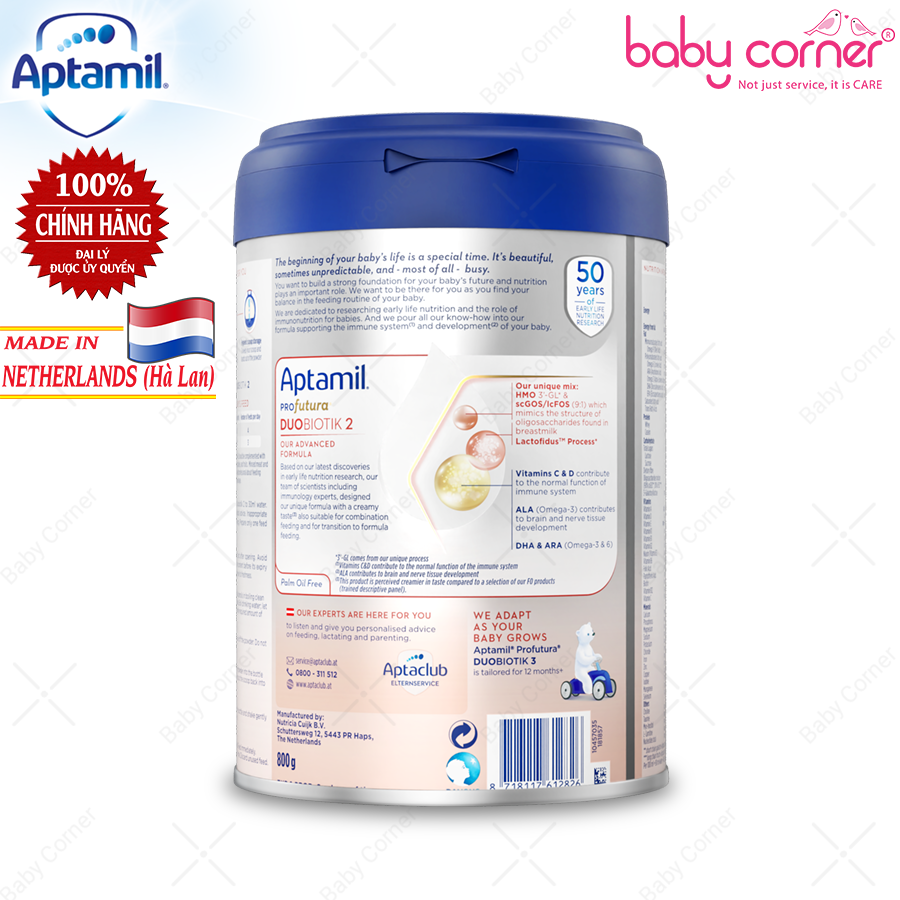  Sữa Bột Aptamil Hà Lan Profutura Duobiotik Số 2, 800g, Cho Bé Từ 6-12 Tháng 