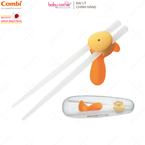  Đũa Tập Ăn Có Hộp Combi, Màu Cam 