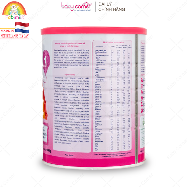  Sữa Bột Fabimilk 1 Infant Formula, Cho Bé Từ 0-6 Tháng, 900G 