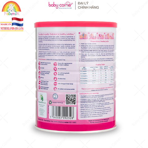  Sữa Bột Fabimilk 1 Infant Formula, Cho Bé Từ 0-6 Tháng, 900G 