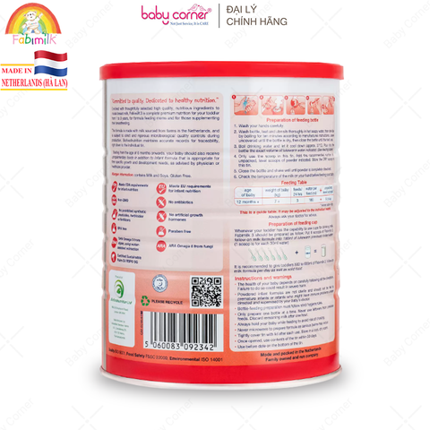  Sữa Bột Fabimilk 3 Follow-on Formula, Cho Bé Từ 1-3 Tuổi, 900G 