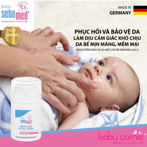  Kem Dưỡng Bảo Vệ Da, Ngăn Ngừa Chàm Sữa Sebamed Baby Protective Facial Cream pH5.5, 50ml 