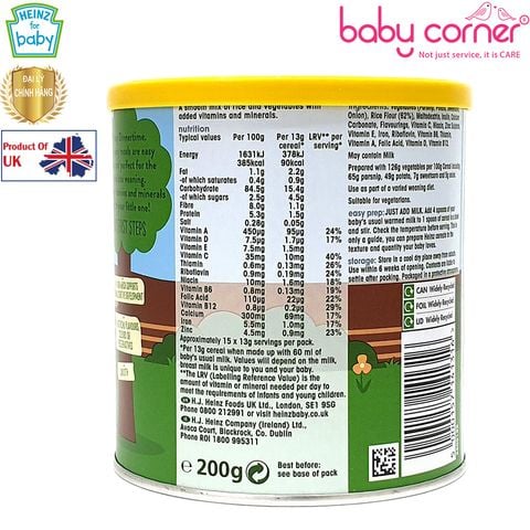  Bột Ăn Dặm (Cháo) HEINZ Gạo và Rau Củ Xay Nhuyễn 200g, Cho Bé Từ 6 Tháng Tuổi 