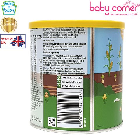  Bột Ăn Dặm (Cháo) HEINZ Gạo và Rau Củ Xay Nhuyễn 200g, Cho Bé Từ 6 Tháng Tuổi 