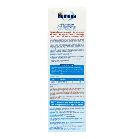  Bột Ăn Dặm Humana GẠO-SỮA (bé từ 4 tháng) 