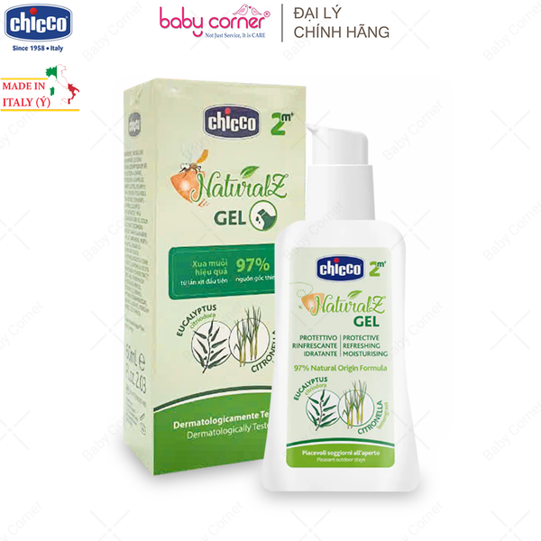  Gel Xịt Bảo Vệ Da Chiết Xuất Tinh Dầu Tự Nhiên CHICCO NaturalZ, Mẹ Bầu & Bé Từ 2 Tháng Tuổi, 60ML 