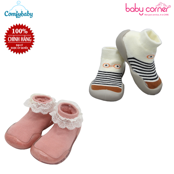  Giày Tất Tập Đi Đế Cao Su Comfybaby (Màu Hồng) 