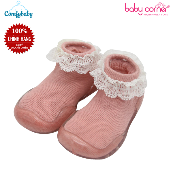  Giày Tất Tập Đi Đế Cao Su Comfybaby (Màu Hồng) 