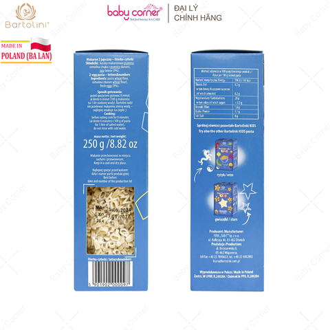  Mì Nui Cho Bé Hình Chữ Cái Và Số BARTOLINI, 250G 