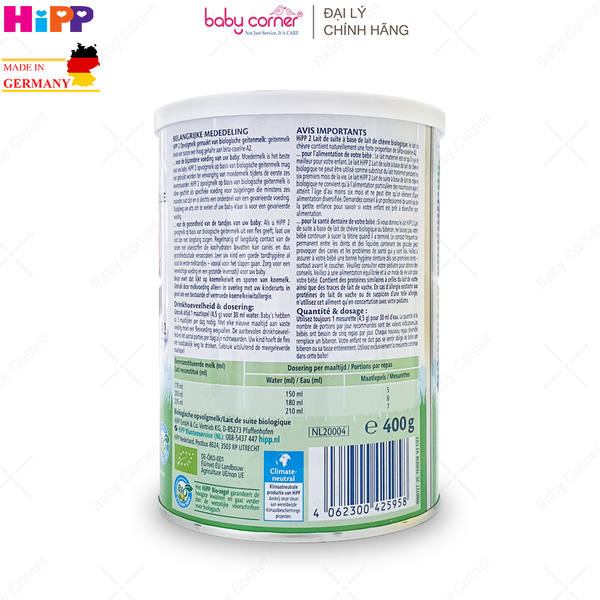  Sữa Dê HiPP Organic Số 2, Bé Từ 6 - 12 tháng, 400G 