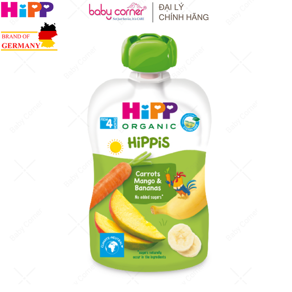 Dinh Dưỡng Trái Cây Nghiền Và Rau Hữu Cơ HiPPiS (Cà Rốt, Xoài, Chuối), Cho Bé Từ 4 Tháng Tuổi, 100g 