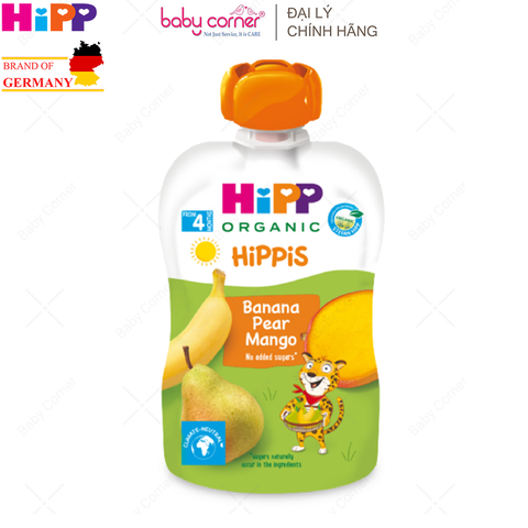  Dinh Dưỡng Trái Cây Nghiền Hữu Cơ HiPPiS Organic (Chuối, Lê, Xoài), Cho Bé Từ 4 Tháng Tuổi, 100g 