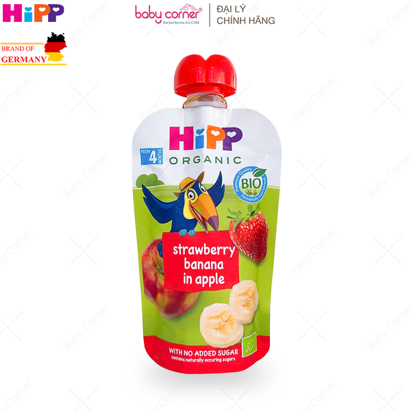  Dinh Dưỡng Trái Cây Nghiền Hữu Cơ HiPPiS Organic (Dâu Tây, Chuối, Táo), Cho Bé Từ 4 Tháng Tuổi, 100g 