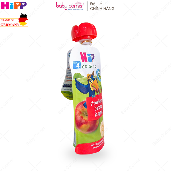  Dinh Dưỡng Trái Cây Nghiền Hữu Cơ HiPPiS Organic (Dâu Tây, Chuối, Táo), Cho Bé Từ 4 Tháng Tuổi, 100g 