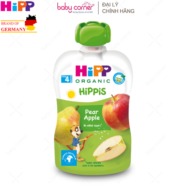  Dinh Dưỡng Trái Cây Nghiền Hữu Cơ HiPPiS Organic (Lê, Táo), Cho Bé Từ 4 Tháng Tuổi, 100g 