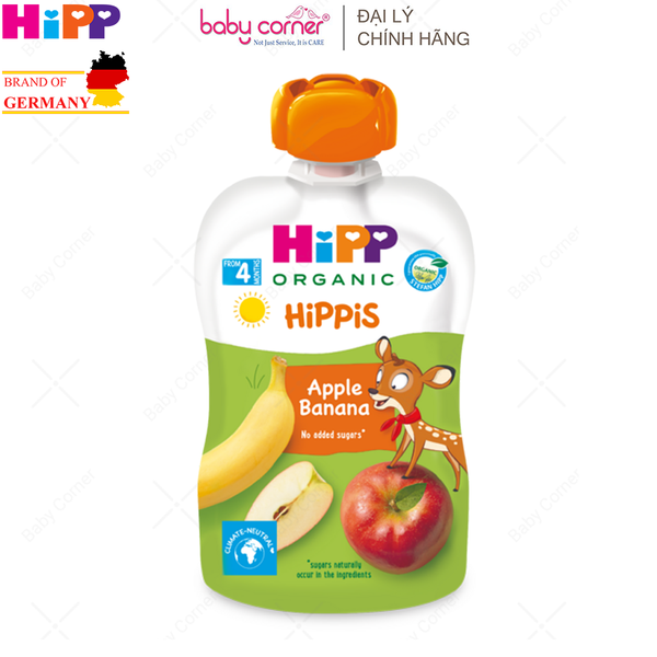  Dinh Dưỡng Trái Cây Nghiền Hữu Cơ HiPPiS Organic (Táo, Chuối), Cho Bé Từ 4 Tháng Tuổi, 100g 