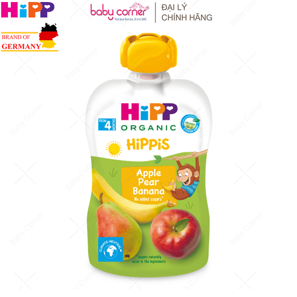  Dinh Dưỡng Trái Cây Nghiền Hữu Cơ HiPPiS Organic (Táo, Lê, Chuối), Cho Bé Từ 4 Tháng Tuổi, 100g 